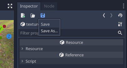 Screenshot of saving a texture set from inspector