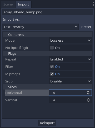 Texture Array import dock