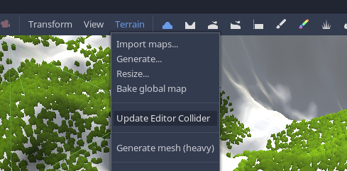 Screenshot of the menu to update the collider